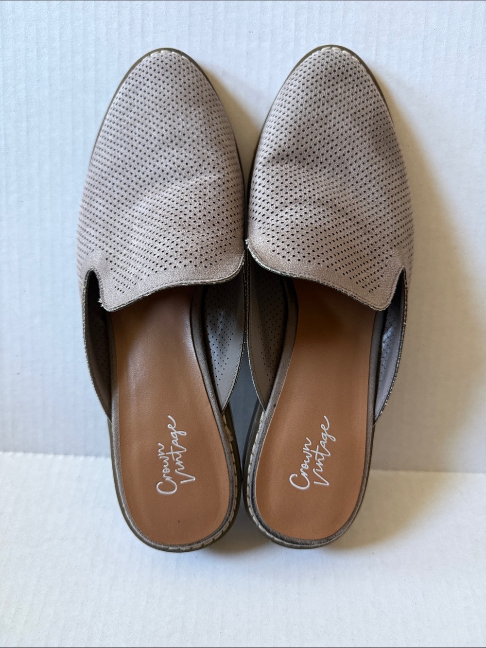 Crown Vintage Taupe Perforated Slip-On Mules